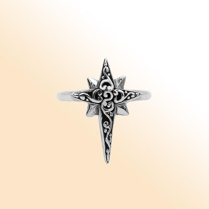 Balinese silver compass shape ring with polished designer finish