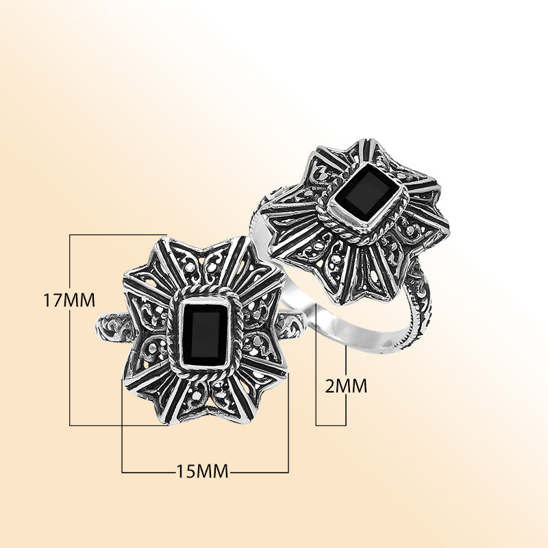 Sterling Silver Balinese Handcrafted Ring With Black Onyx And Designer Detailing