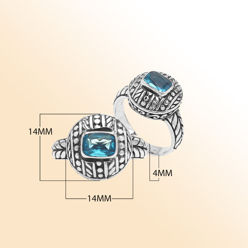 Sterling Silver Balinese Artisan Ring With Blue Topaz Quartz For Women