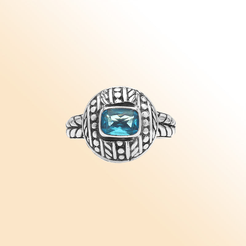 Sterling Silver Balinese Artisan Ring With Blue Topaz Quartz For Women