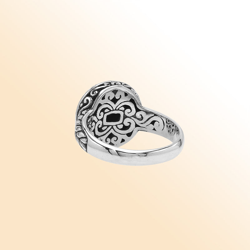 Sterling Silver Balinese Artisan Ring With Blue Topaz Quartz For Women