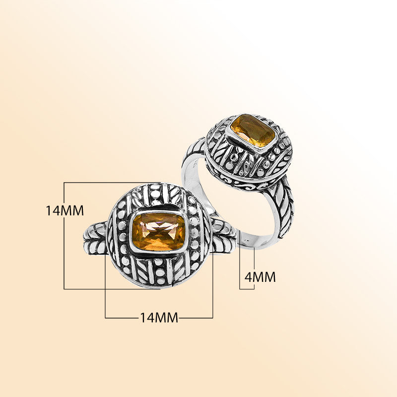 Elegant Sterling Silver Citrine Quartz Ring With Balinese Design