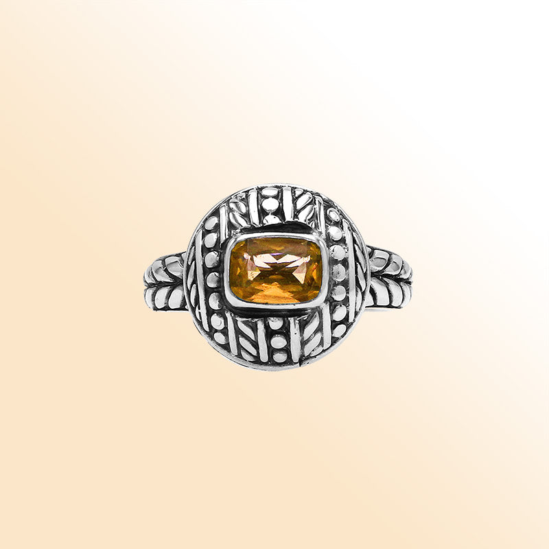 Elegant Sterling Silver Citrine Quartz Ring With Balinese Design