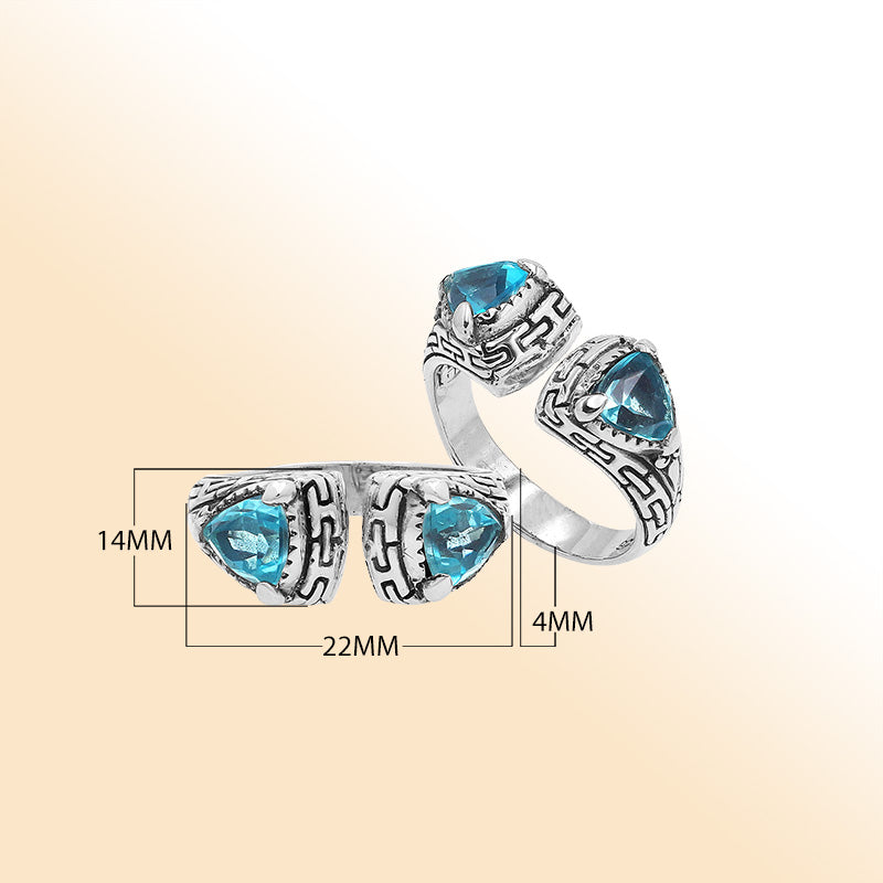 Elegant Sterling Silver Open Blue Topaz Quartz Ring With Balinese Design