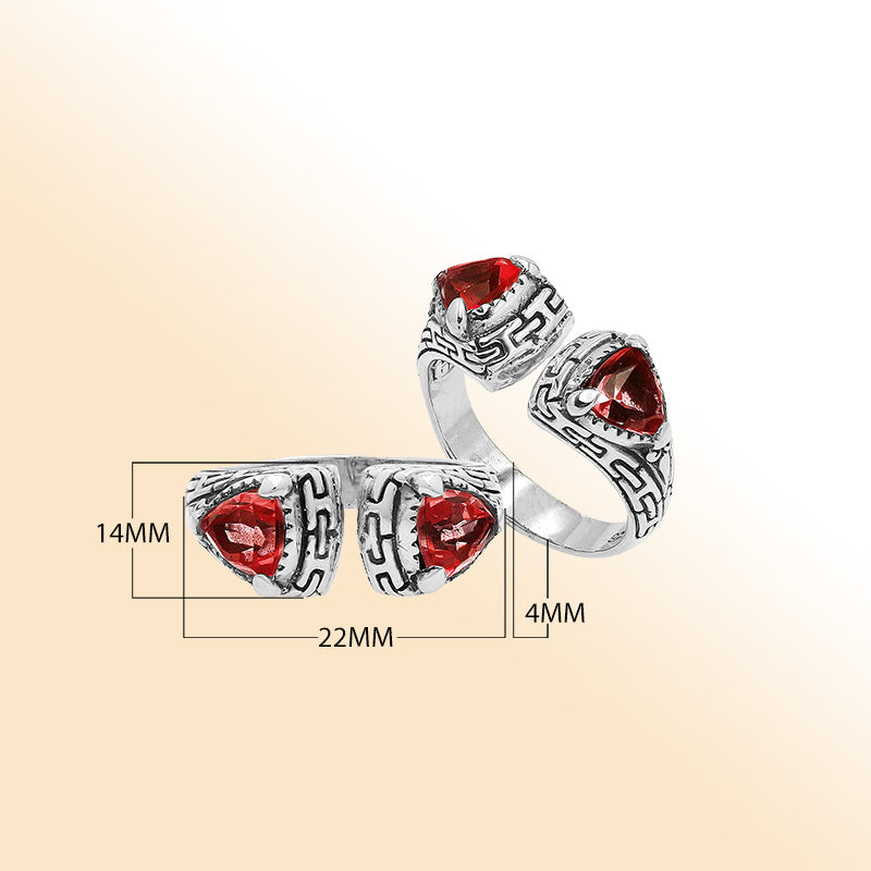 Elegant Sterling Silver Open Garnet Quartz Ring With Balinese Design