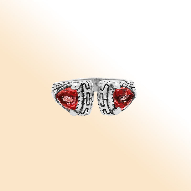 Elegant Sterling Silver Open Garnet Quartz Ring With Balinese Design