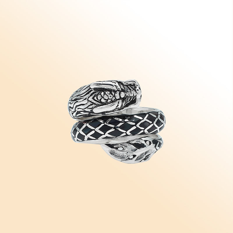 Sterling Silver Dragon Ring With Black Shell Inlay And Polished Detailing