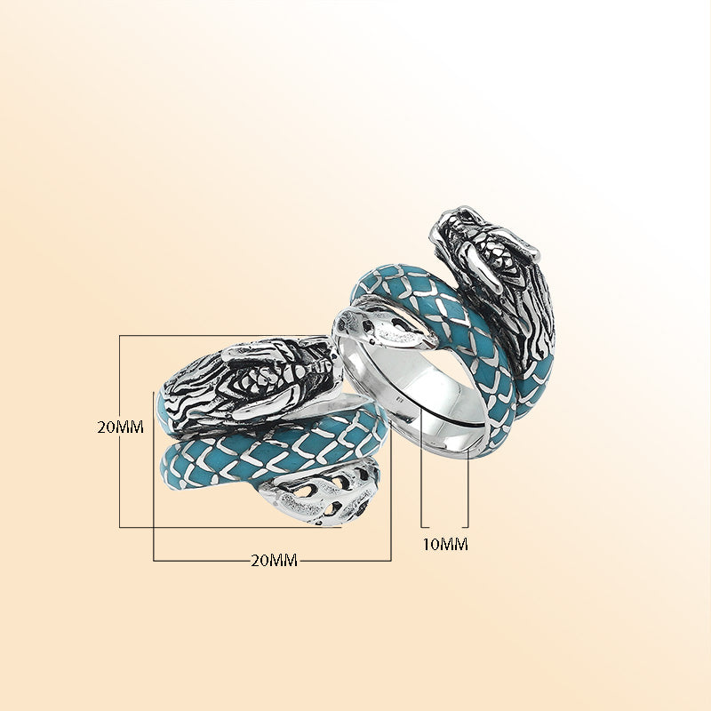 Sterling Silver Dragon Ring With Turquoise Shell Inlay And Polished Detailing