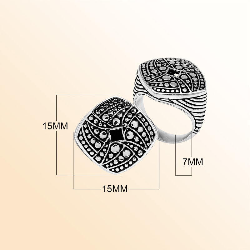 Sterling Silver Square Artisan Ring With Plain Silver And Oxidized Finish