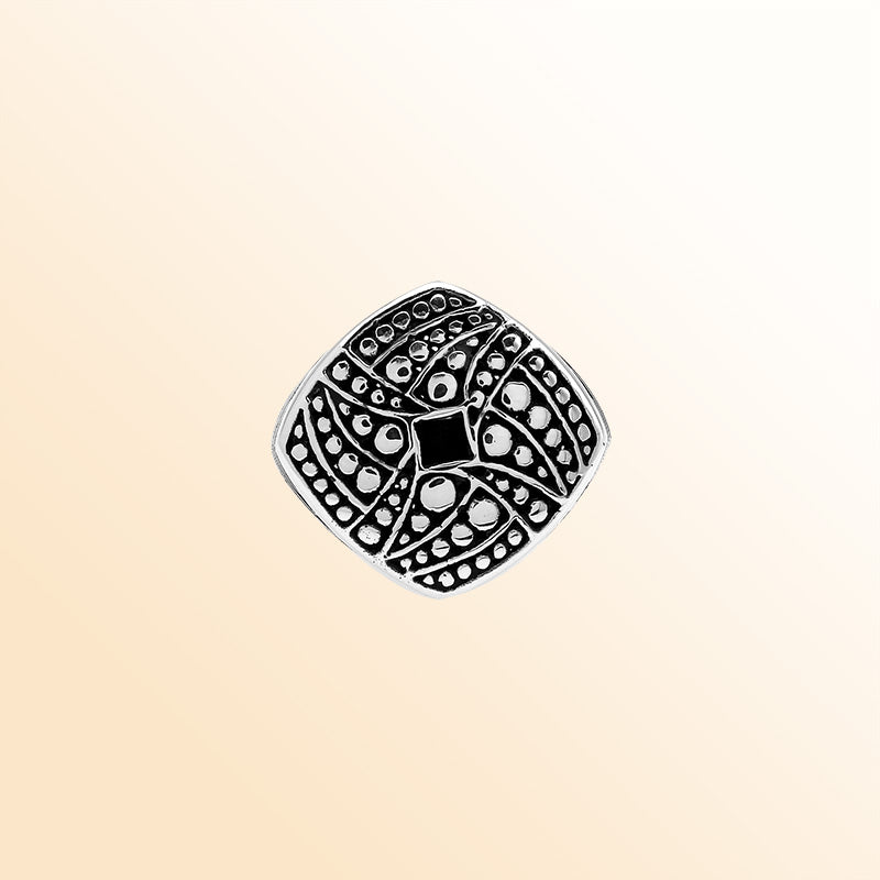 Sterling Silver Square Artisan Ring With Plain Silver And Oxidized Finish