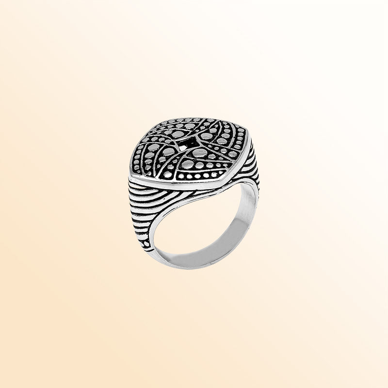Sterling Silver Square Artisan Ring With Plain Silver And Oxidized Finish