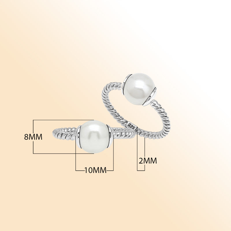 Sterling Silver Open Band Ring With Pearl Ends And Polished Detailing