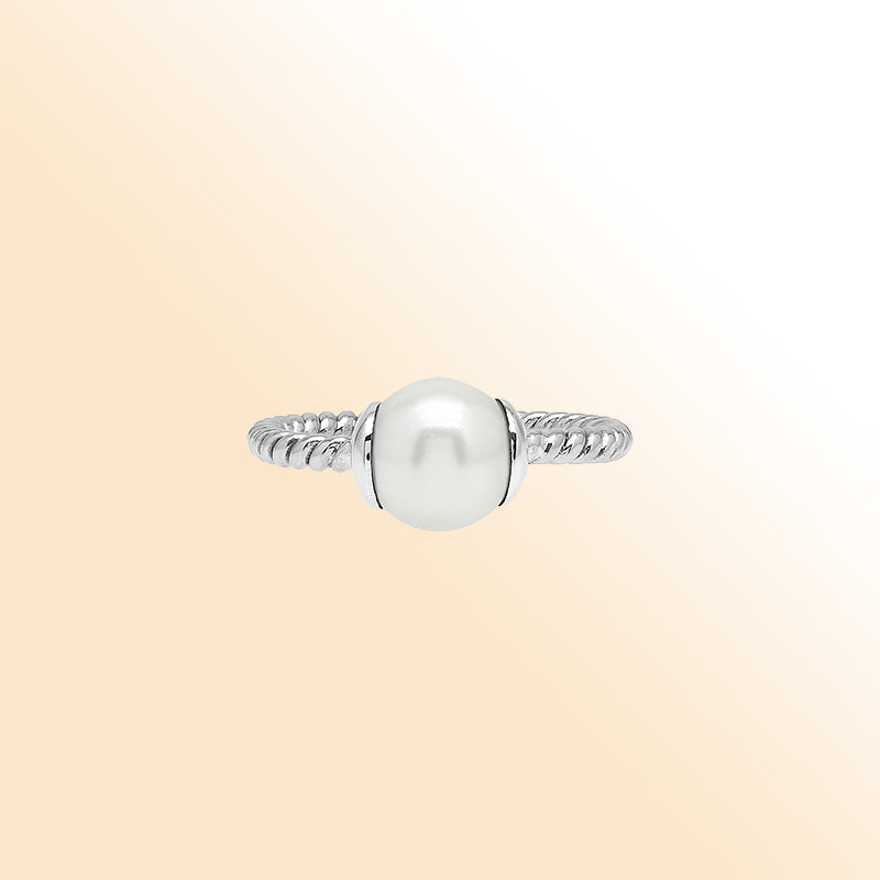 Sterling Silver Open Band Ring With Pearl Ends And Polished Detailing