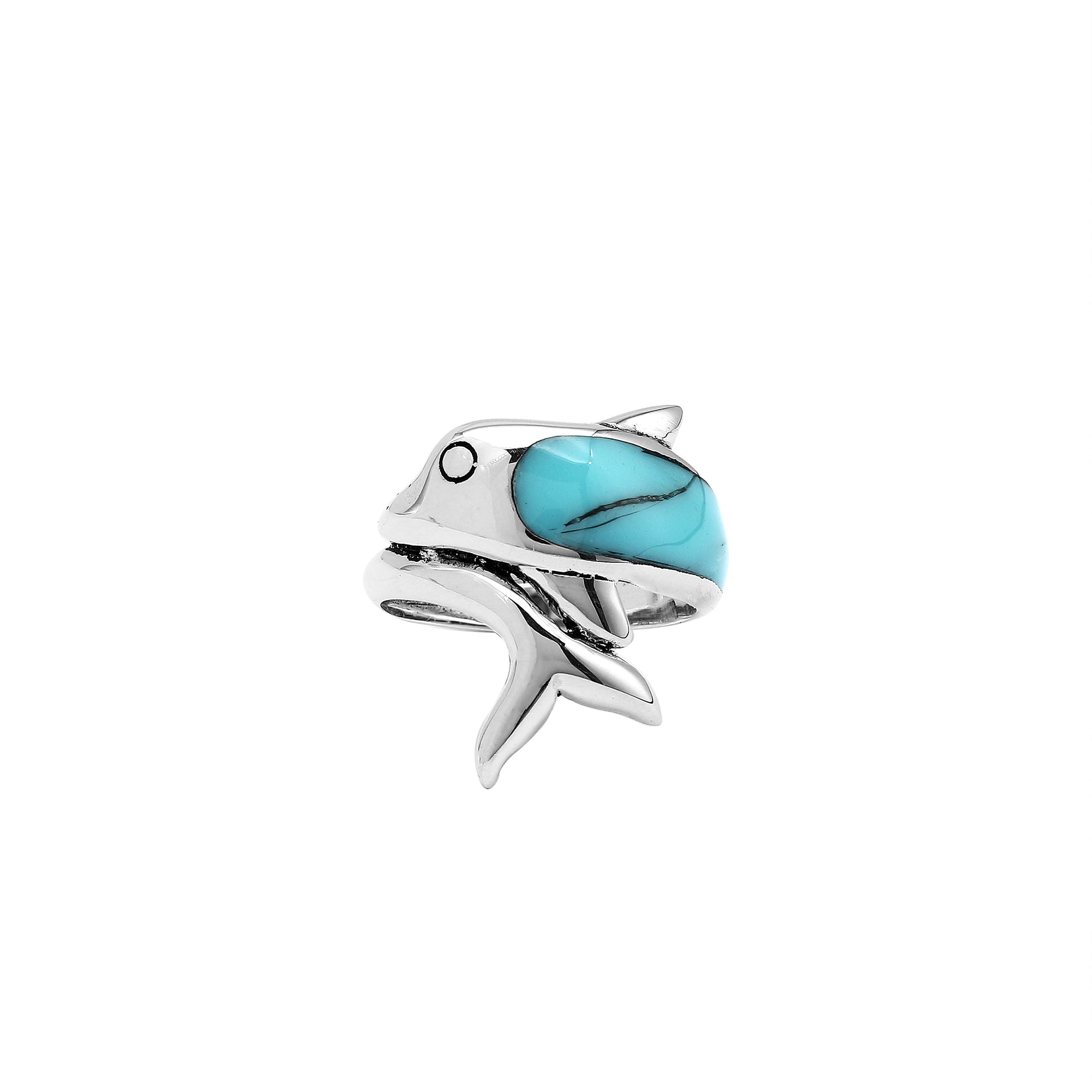 Sterling Silver Dolphin Ring With Turquoise Shell Inlay For Women