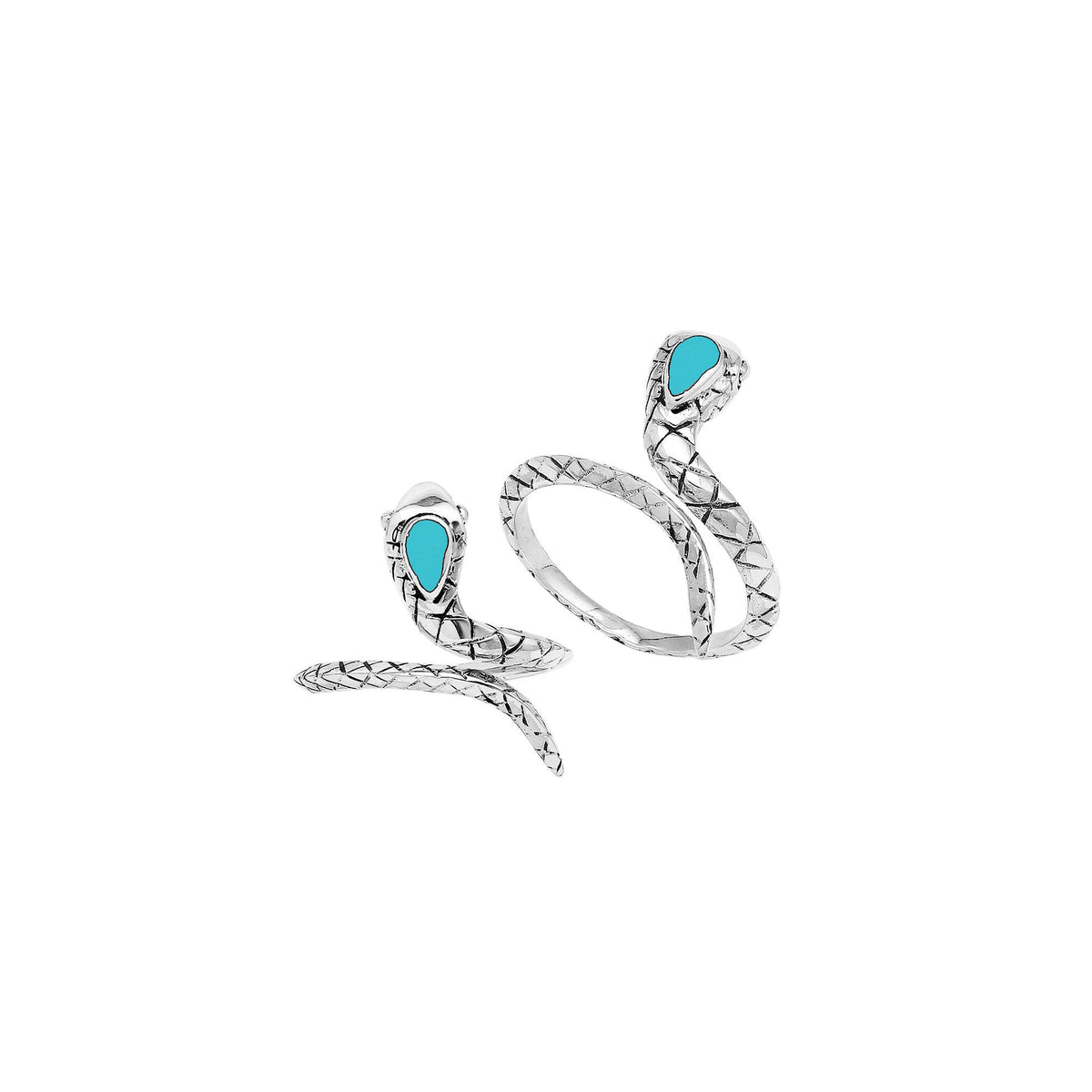 Sterling Silver Snake Ring With Turquoise Shell And Polished Detailing