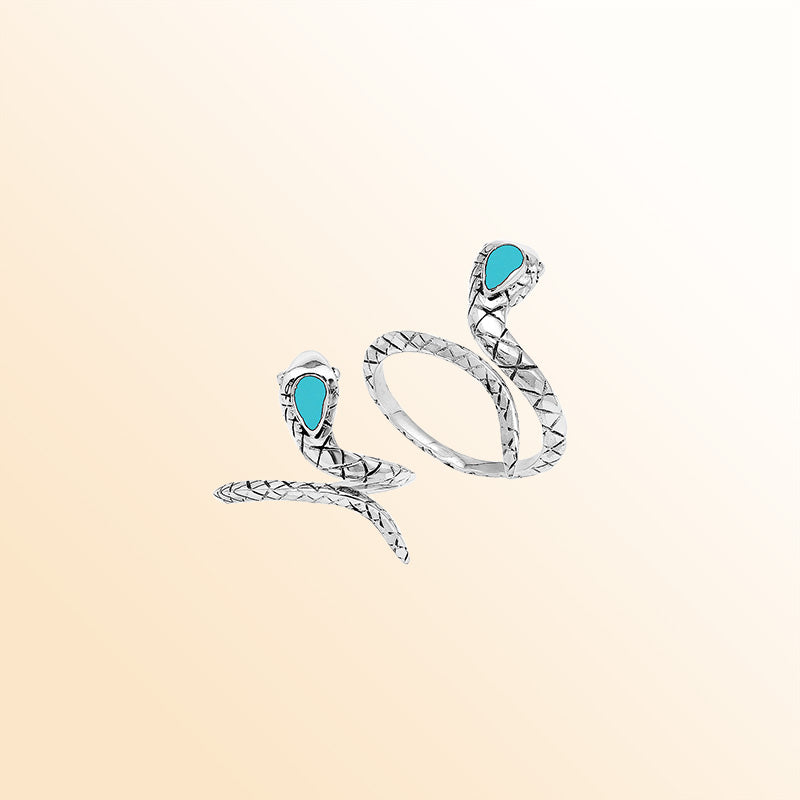 Sterling Silver Snake Ring With Turquoise Shell And Polished Detailing