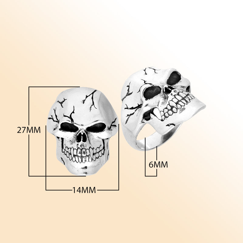 Sterling Silver Gothic Cracked Skull Ring With Oxidized Detailing