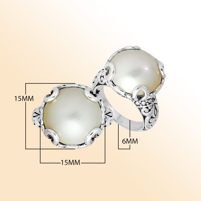 Sterling Silver Vintage Filigree Ring With Mabe Pearl Centerpiece