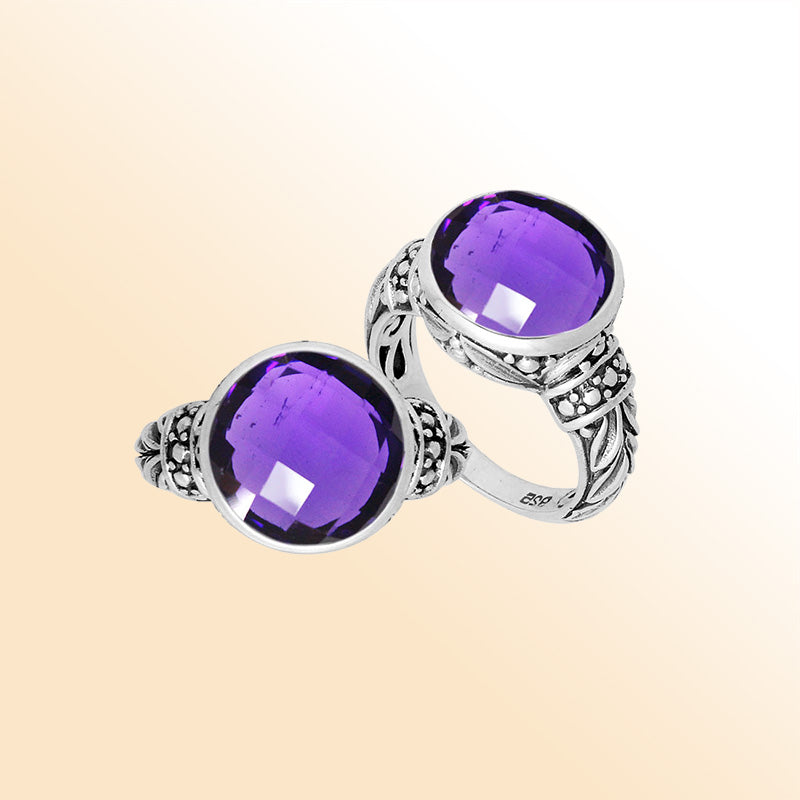 Sterling Silver Elegant Amethyst Quartz Ring With Handcrafted Filigree Design
