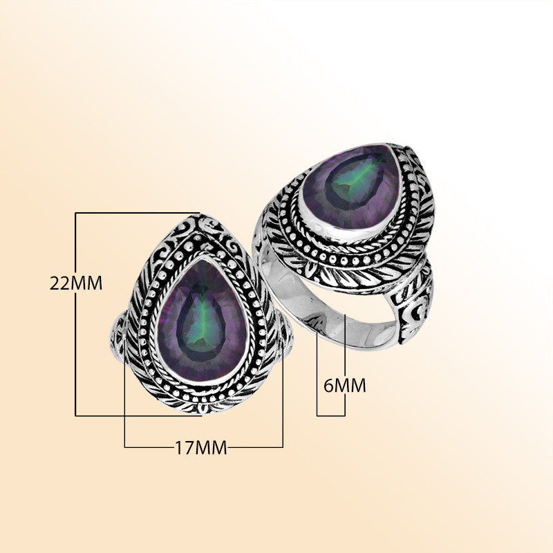 Sterling Silver Balinese Mystic Quartz Ring With Elegant Pear Shape Design