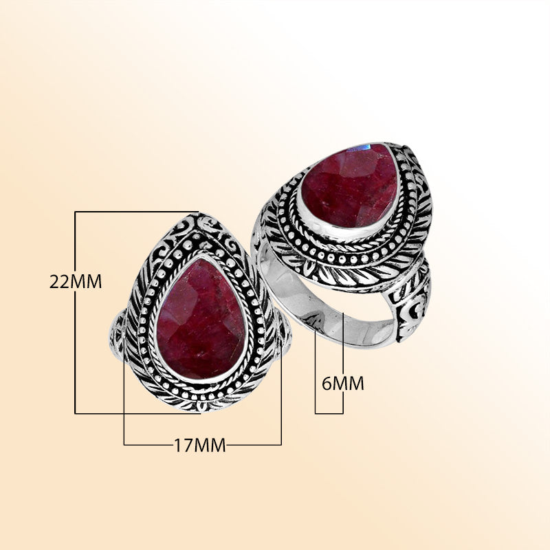 Sterling Silver Balinese Ruby Quartz Ring With Elegant Pear Shape Design