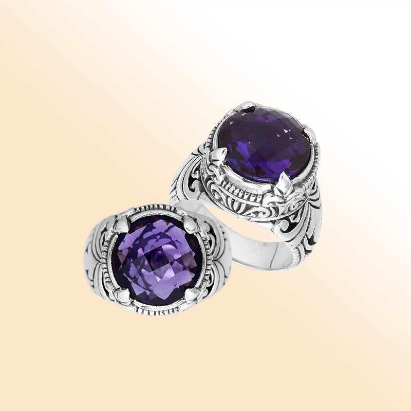Sterling Silver Balinese Amethyst Quartz Ring With Elegant Round Shape Design