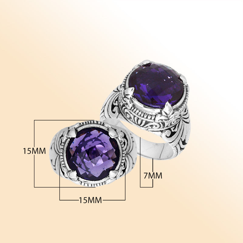 Sterling Silver Balinese Amethyst Quartz Ring With Elegant Round Shape Design