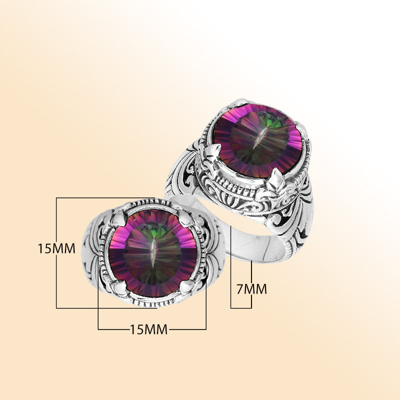 Sterling Silver Balinese Mystic Quartz Ring With Elegant Round Shape Design