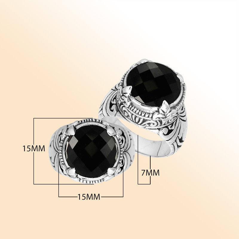 Sterling Silver Balinese Black Onyx Ring With Elegant Round Shape Design