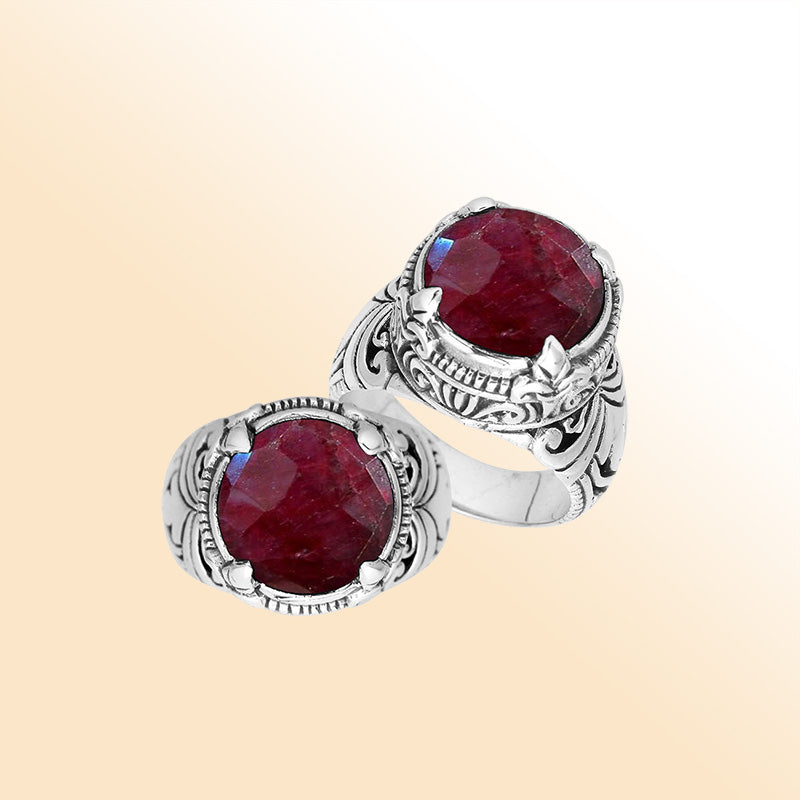 Sterling Silver Balinese Ruby Quartz Ring With Elegant Round Shape Design