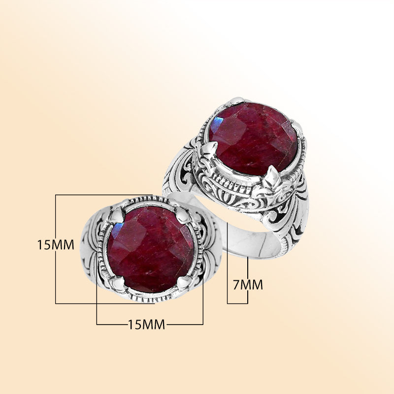 Sterling Silver Balinese Ruby Quartz Ring With Elegant Round Shape Design