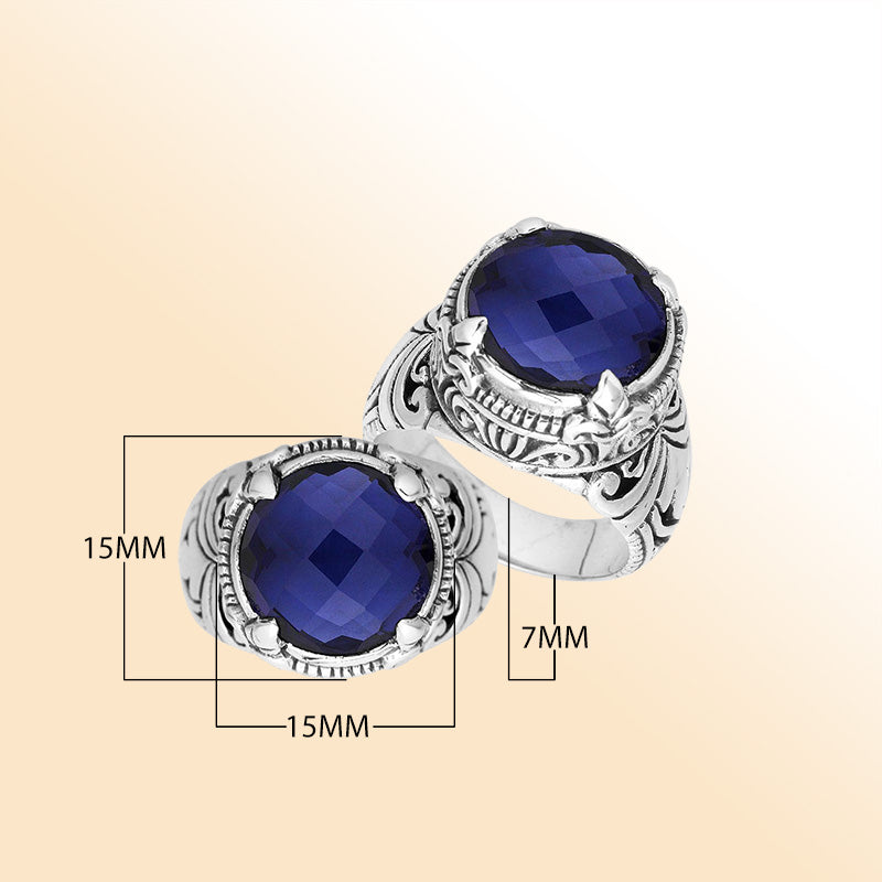 Sterling Silver Balinese Blue Sapphire Quartz Ring With Elegant Round Shape Design
