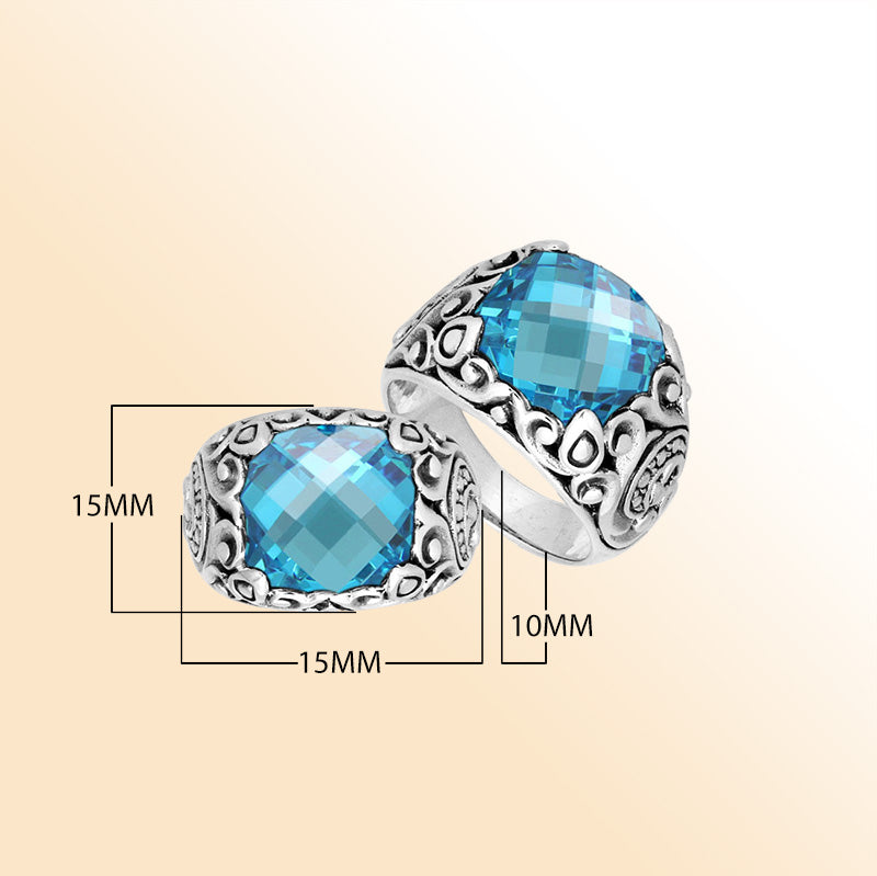 Sterling Silver Balinese Blue Topaz Quartz Ring With Elegant Round Shape Design