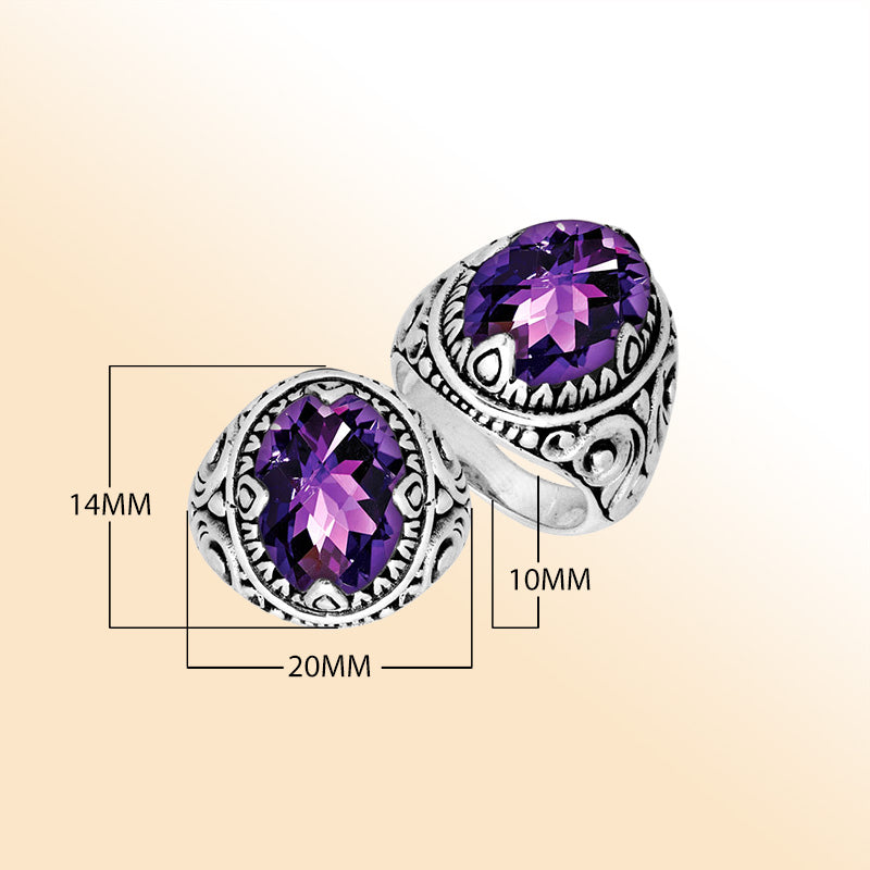 Sterling Silver Amethyst Quartz Oval Balinese Ring Handcrafted In Indonesia
