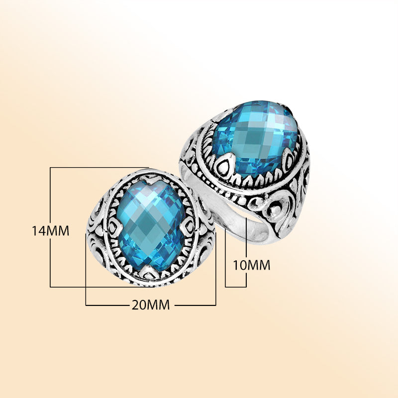 Sterling Silver Blue Topaz Quartz Oval Balinese Ring Handcrafted In Indonesia