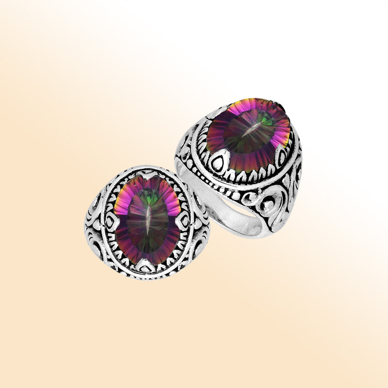 Sterling Silver Mystic Quartz Oval Balinese Ring Handcrafted In Indonesia