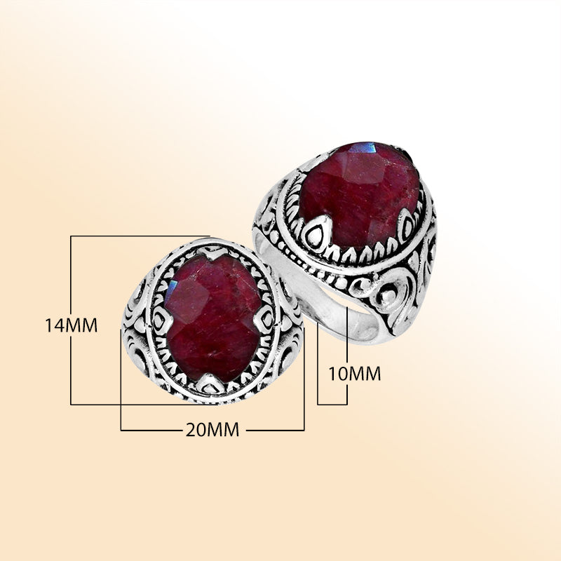 Sterling Silver Ruby Quartz Oval Balinese Ring Handcrafted In Indonesia