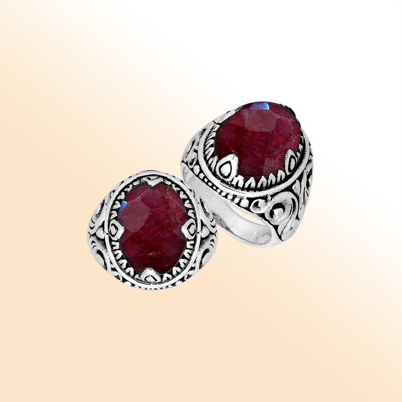 Sterling Silver Ruby Quartz Oval Balinese Ring Handcrafted In Indonesia