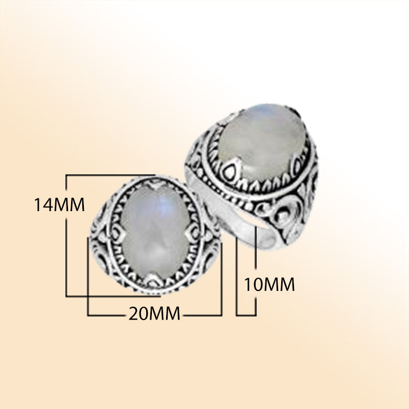 Sterling Silver Rainbow Moonstone Oval Balinese Ring Handcrafted In Indonesia
