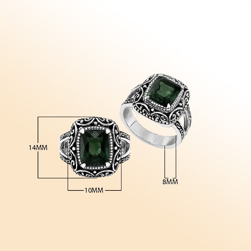Vintage sterling silver Green Quartz cocktail ring with handcrafted Balinese artisan detailing