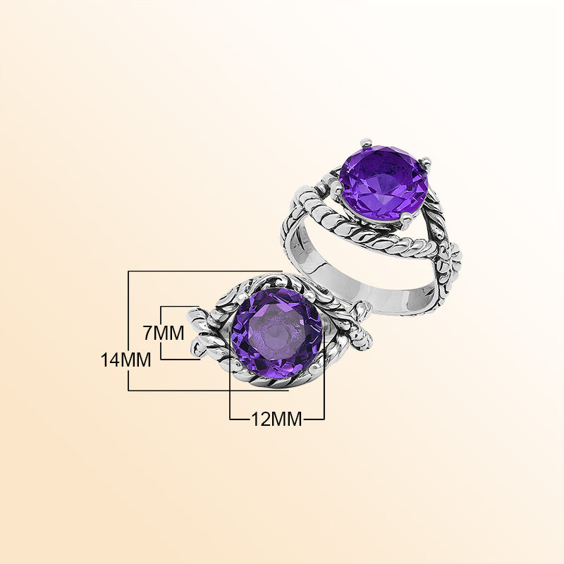Handcrafted Sterling Silver Amethyst Quartz Twilight Rope Elegance Ring With Balinese Detailing.