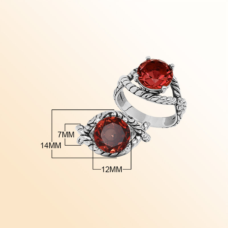 Handcrafted Sterling Silver Garnet Quartz Crimson Rope Elegance Ring With Balinese Detailing.