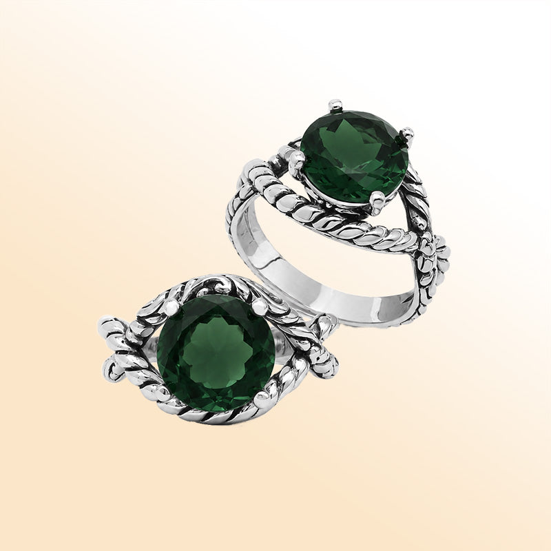 Vintage sterling silver Green Quartz cocktail ring with handcrafted Balinese rope detailing