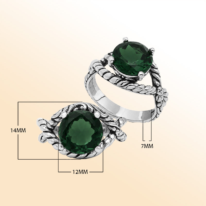 Vintage sterling silver Green Quartz cocktail ring with handcrafted Balinese rope detailing