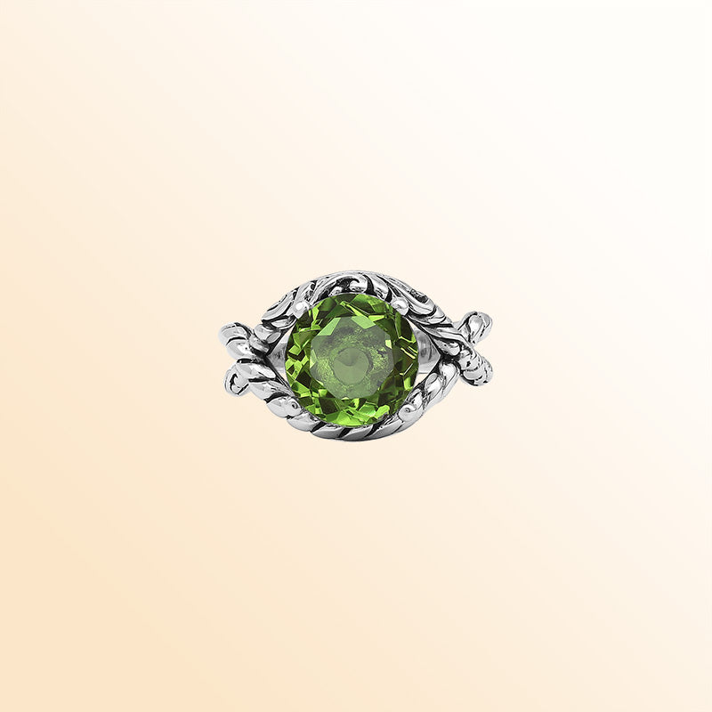 Handcrafted Sterling Silver Peridot Quartz Radiant Rope Elegance Ring With Balinese Detailing.