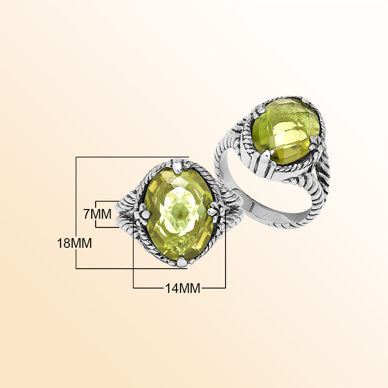 Handcrafted Sterling Silver Lemon Quartz Sunlight Rope Elegance Ring With Balinese Detailing.