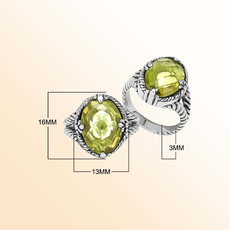 Handcrafted Sterling Silver Lemon Quartz Sunlight Rope Elegance Ring With Balinese Detailing.