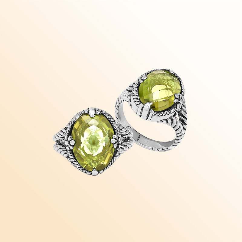 Handcrafted Sterling Silver Lemon Quartz Sunlight Rope Elegance Ring With Balinese Detailing.
