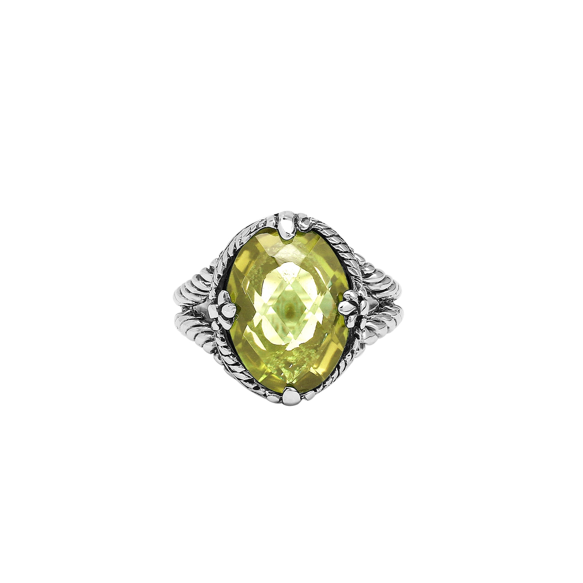 Handcrafted Sterling Silver Lemon Quartz Sunlight Rope Elegance Ring With Balinese Detailing.