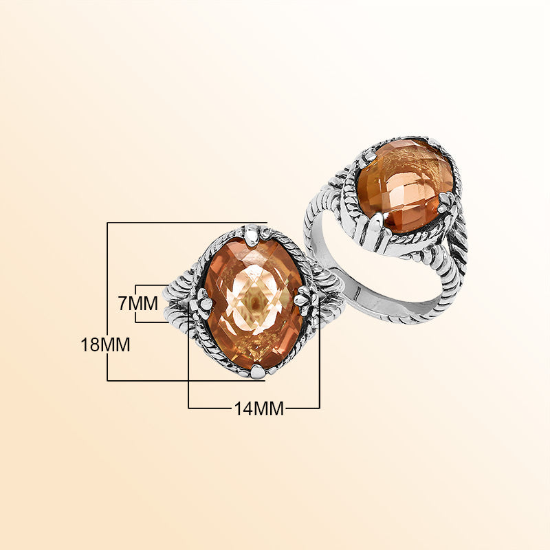 Handcrafted Sterling Silver Morganite Quartz Blush Glow Rope Elegance Ring With Balinese Detailing.
